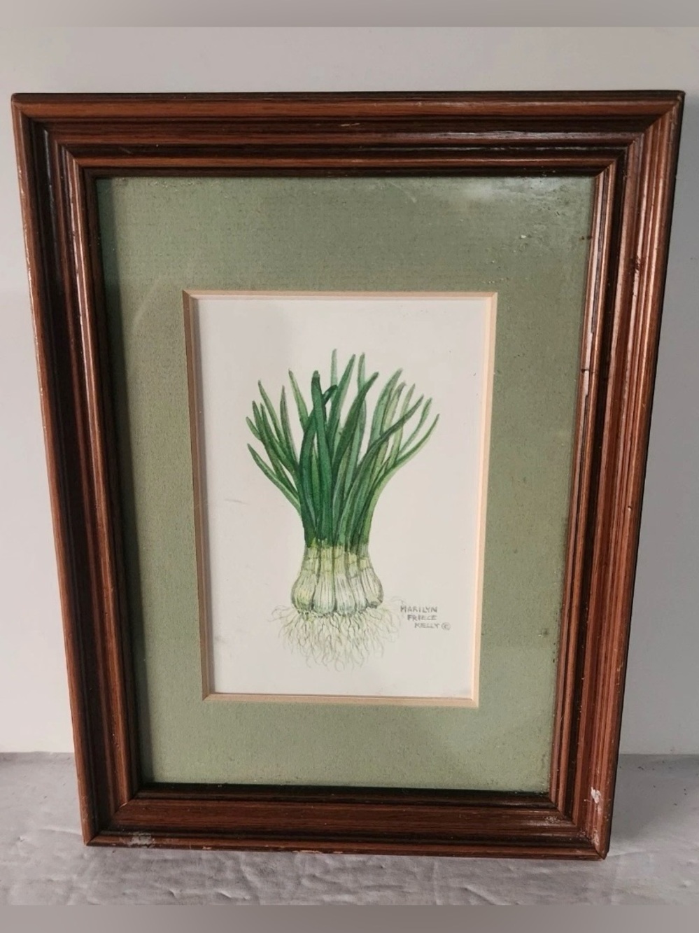 Marilyn Friece Kelly Print Green Onions Scallions 8in×6in Framed Matted Signed